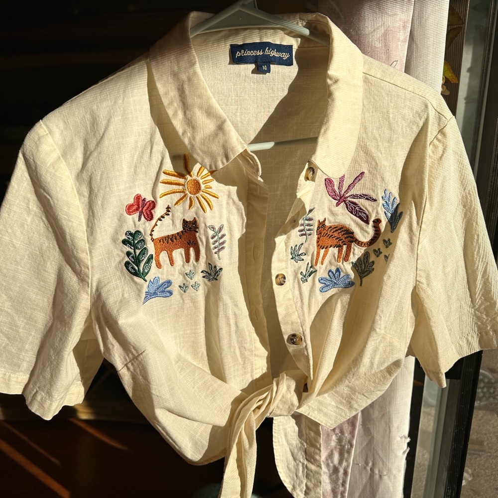 Princess Highway Embroidered Tie Waist Top Jungle Theme